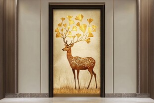 金叶麋鹿玄关装饰画