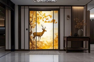 中式玄关 鹿影金树艺术屏风