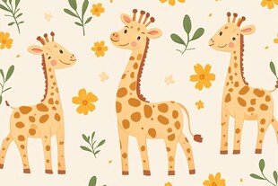 三只长颈鹿的花卉背景图