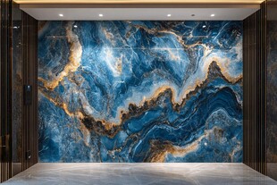 蓝金大理石玄关背景墙