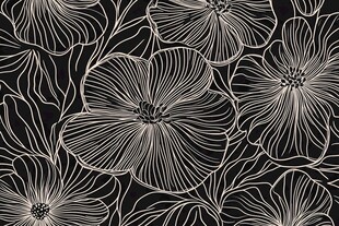 黑白线条花卉无缝图案