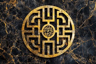 金色中式圆形纹饰大理石背景