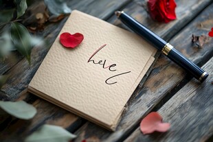 浪漫情书笔记本与玫瑰