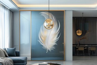 现代简约风客厅羽毛壁画