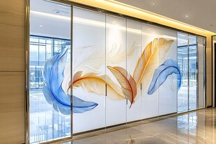 玻璃墙绘 灵动羽毛艺术装饰