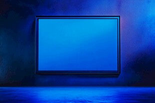 蓝色画框墙面展示背景