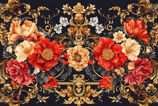 华丽花卉与金色纹饰图案