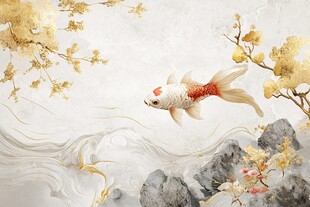 金鲤游于山水繁花间