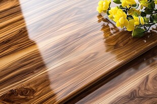 木纹地板上的黄色花卉点缀