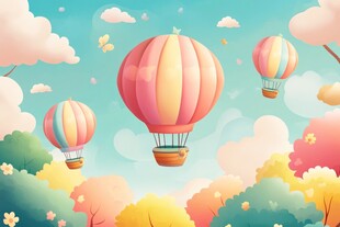 梦幻热气球翱翔多彩森林