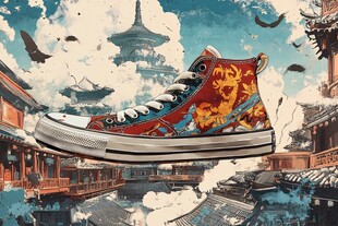 国风高帮帆布鞋奇幻场景