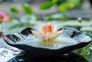 莲花静置于水中雅致画面