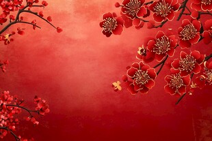 红梅绽放映红喜庆背景
