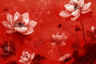 红色水墨风荷花花卉背景图