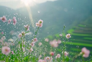 阳光下绽放的粉色小花