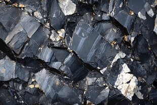 黑色碎裂矿石特写