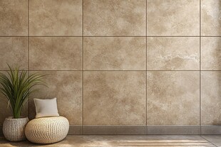 米色瓷砖墙面与绿植装饰