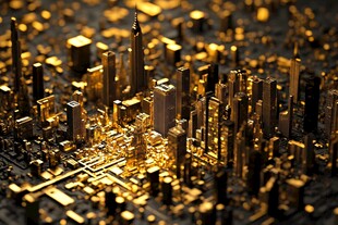 金色璀璨的繁华都市景观