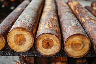 整齐堆放的原木