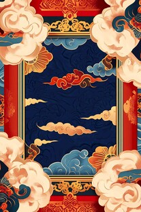 中式古典云纹边框图案