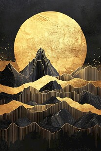 金色月夜下的壮丽群山