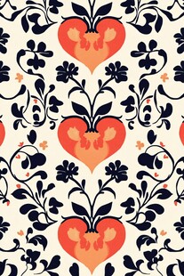 心形花卉图案的精美织物设计