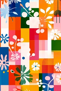 多彩花卉几何图案背景图