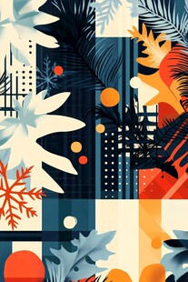 抽象几何与植物元素插画