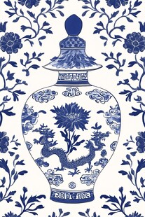 青花瓷瓶传统花纹图案