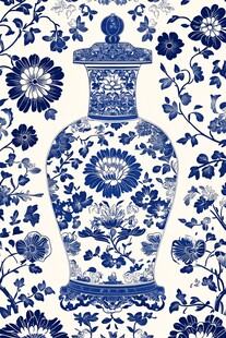 青花瓷瓶花卉图案装饰画