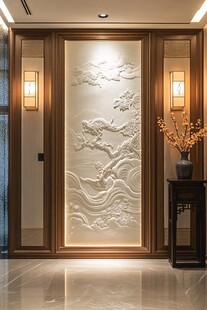 中式玄关浮雕墙典雅景致