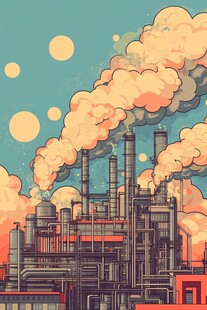 工业烟囱排放烟雾景象