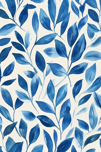 蓝叶水彩风无缝花纹图案