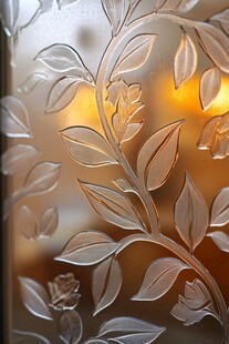 玻璃上的精致花卉浮雕