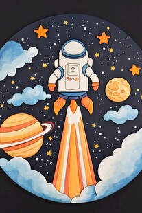 宇航员升空探索宇宙图景