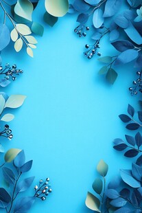 蓝调叶饰 清新边框背景