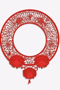 中式红色镂空剪纸装饰环