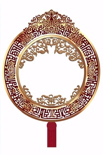 中式古典金色雕花团扇图案