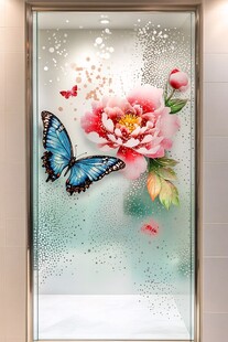 牡丹蝴蝶玻璃艺术装饰画