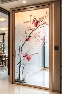 中式梅花玻璃隔断门设计