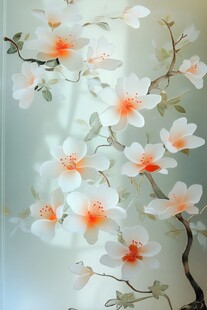 唯美手绘白色花朵花枝图