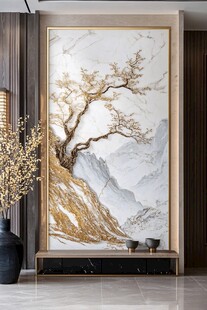 中式金枝山水玄关装饰画