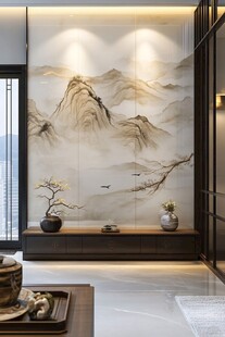中式山水背景墙雅致空间