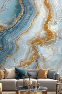 蓝金大理石纹客厅背景墙