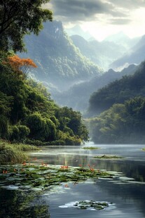 山水湖景 自然诗意的梦幻风光