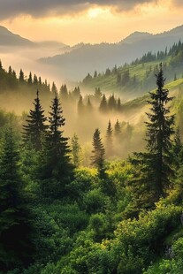 晨雾中的山林美景