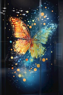 梦幻蝴蝶玻璃艺术画作