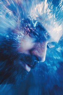 梦幻蓝色水波中的人物面孔