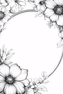 花卉边框黑白手绘插画