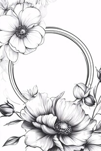 花卉边框黑白插画图案